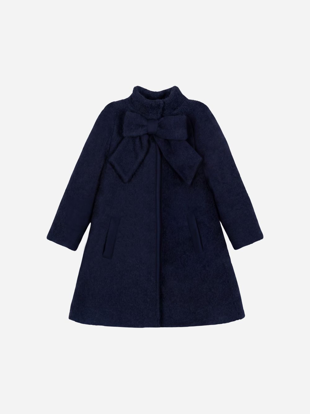 Navy Blue bouclé coat with bow