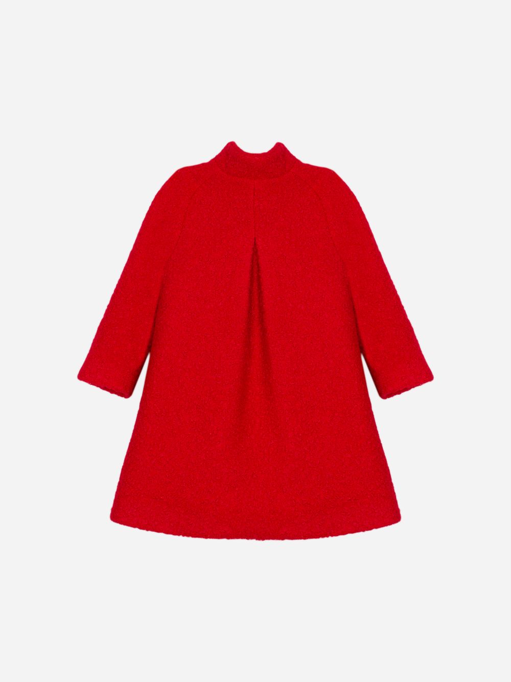 Red bouclé coat with bow