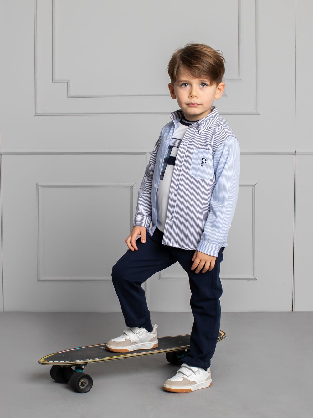 Marine and light blue striped shirt