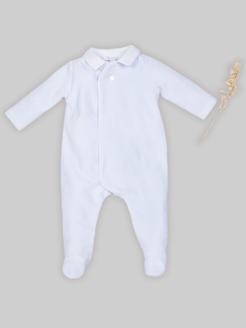 Light Blue velour collared babygrow