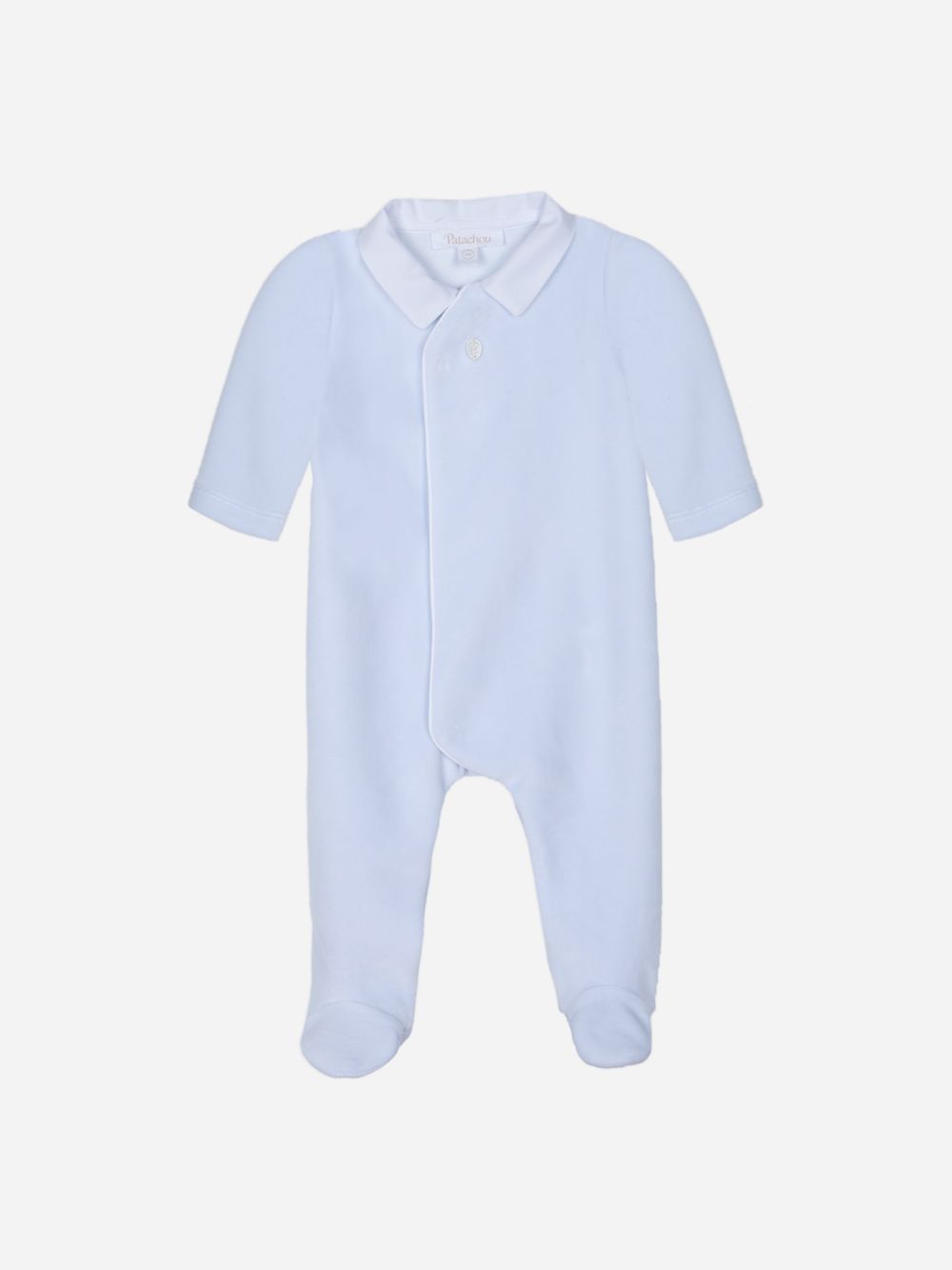 Light Blue velour collared babygrow