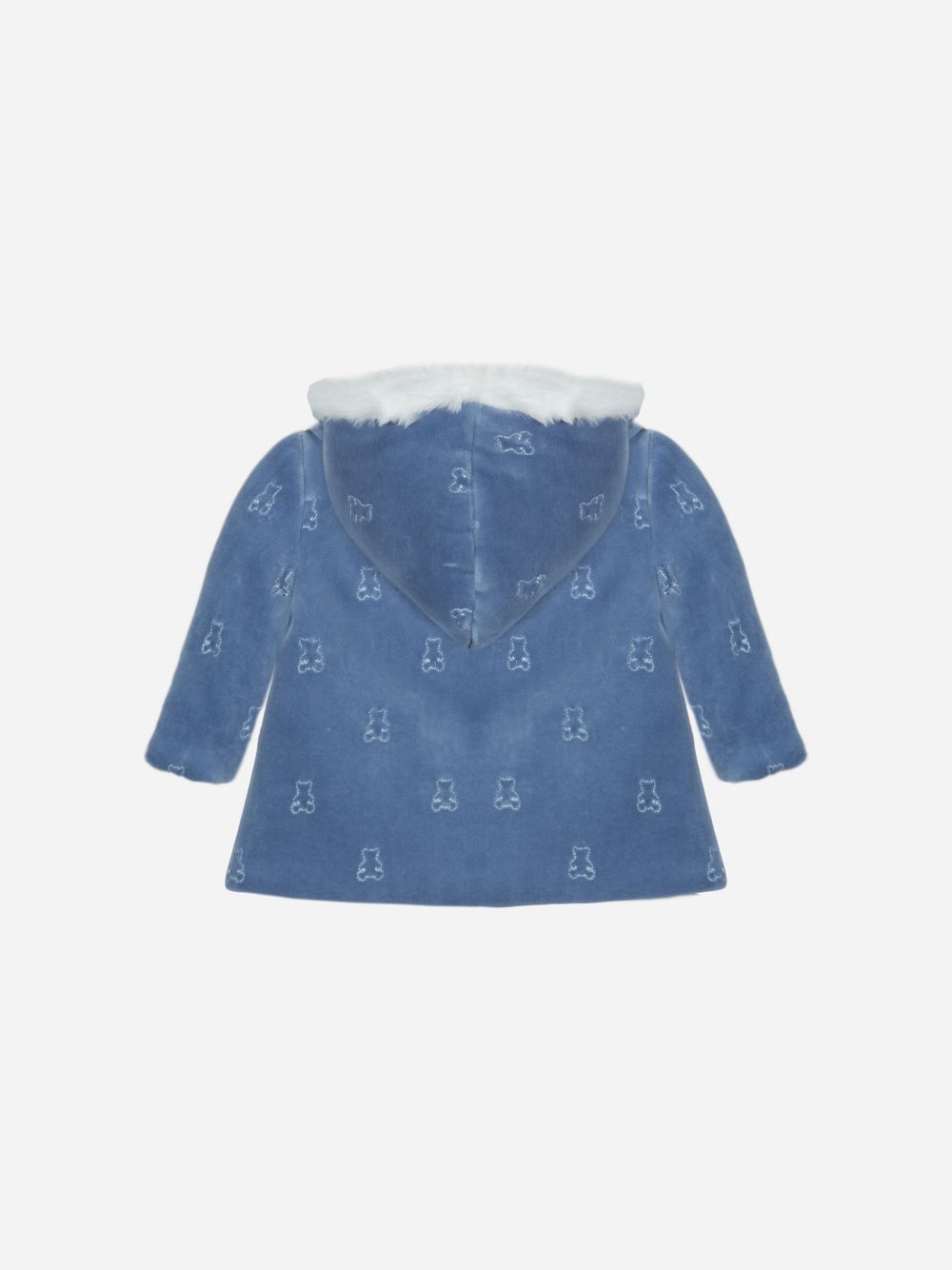 Indigo Blue velour bear coat with sherpa hood
