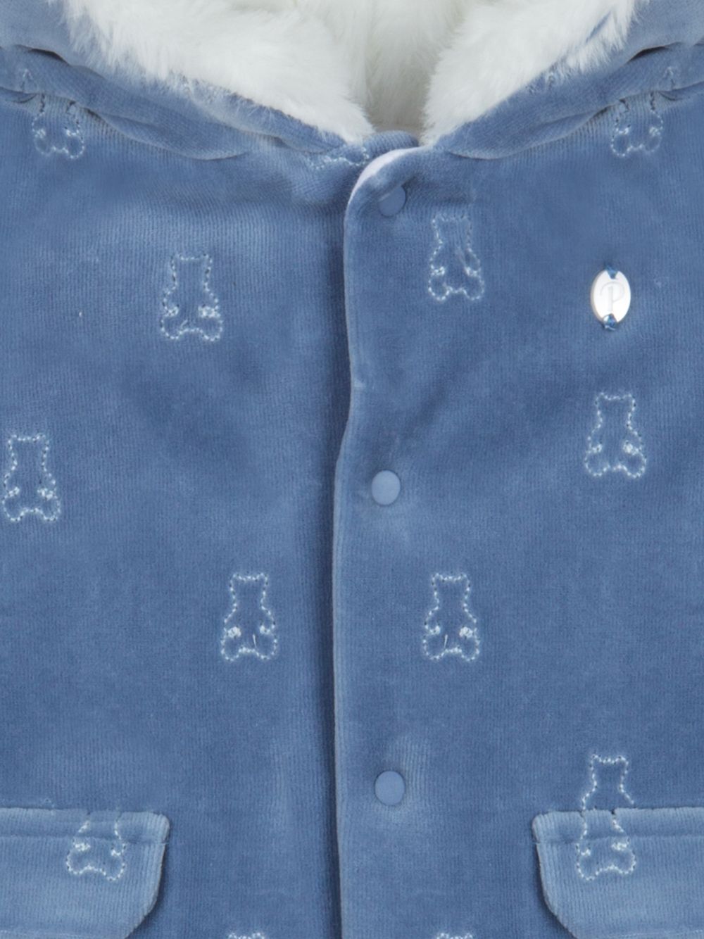 Indigo Blue velour bear coat with sherpa hood
