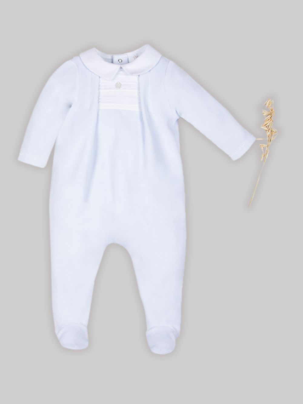 Light Blue velour collared babygrow