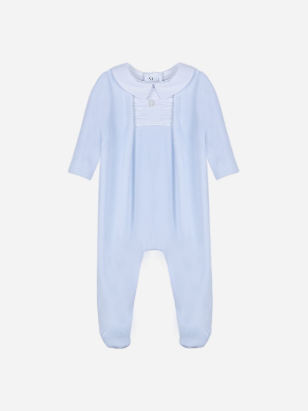Light Blue velour collared babygrow