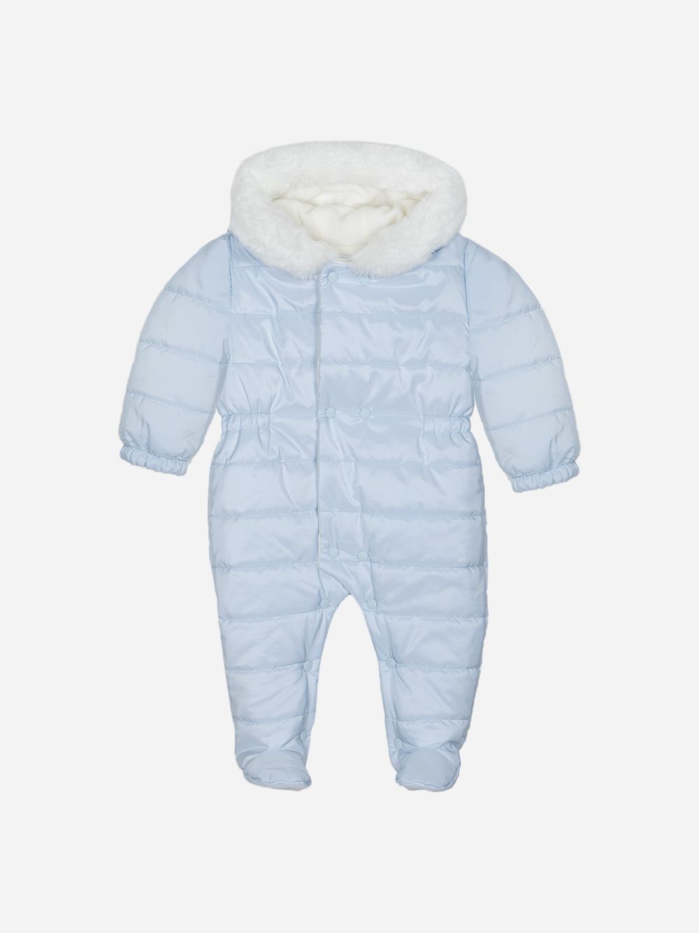 Light Blue microfiber snowsuit with fur hood