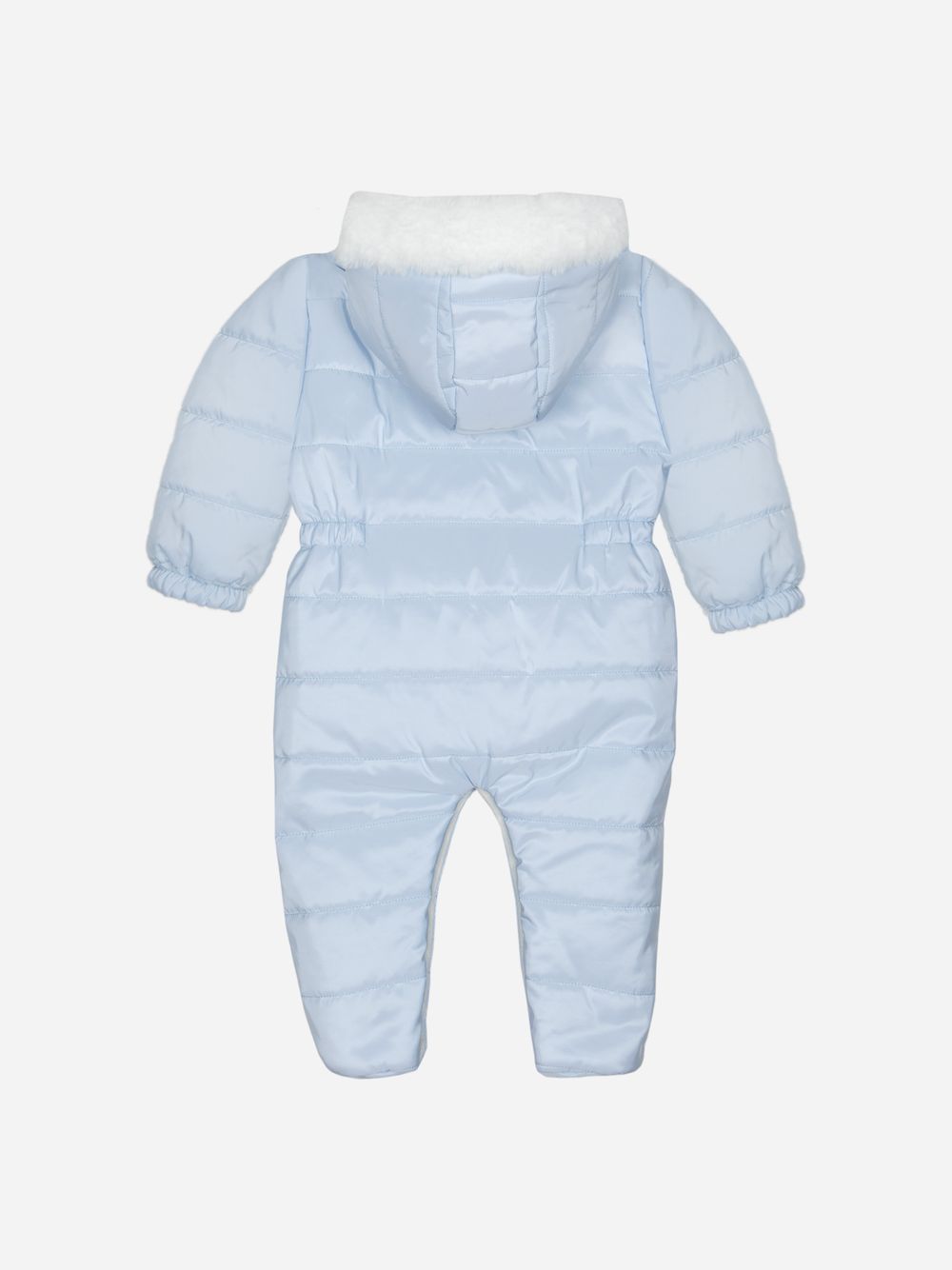 Light Blue microfiber snowsuit with fur hood
