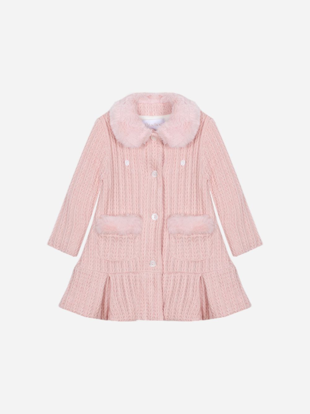 Pale pink textured knit coat