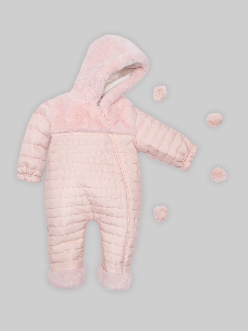 Pink microfiber snowsuit with fur