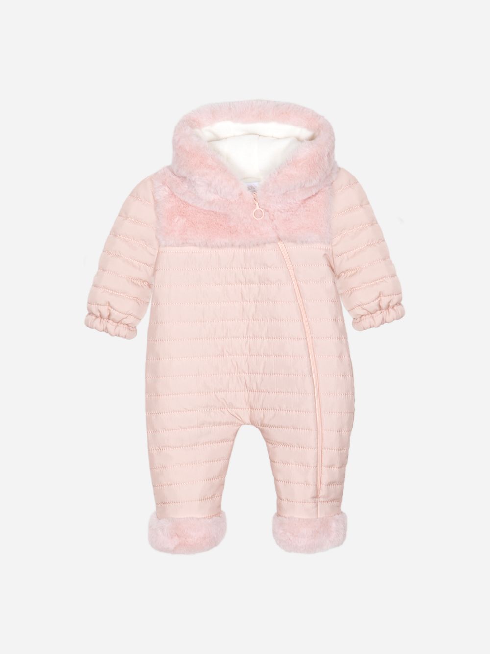 Pink microfiber snowsuit with fur