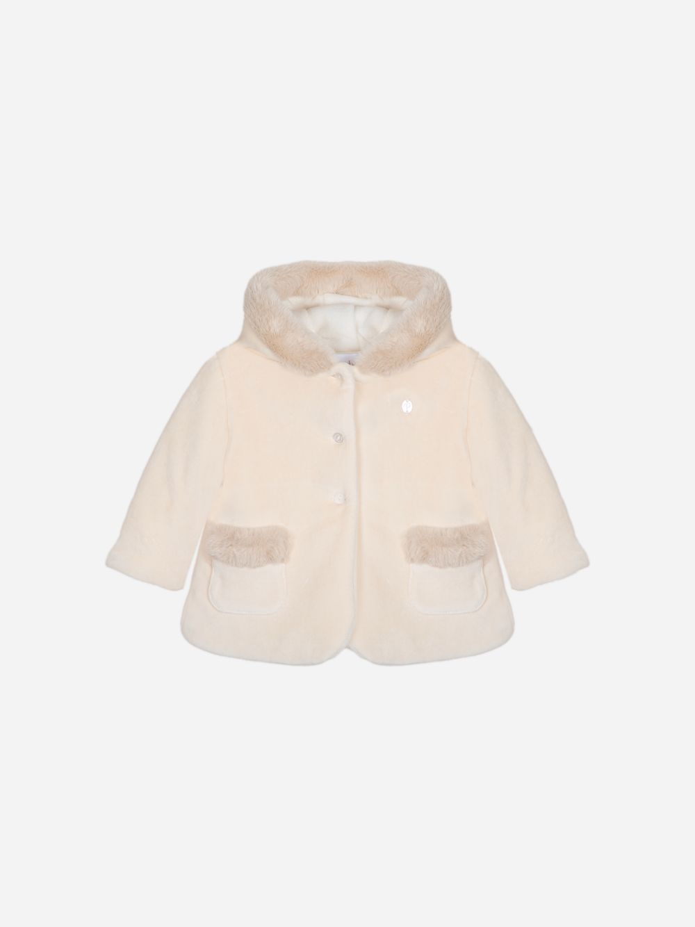 Velour coat with fur trim