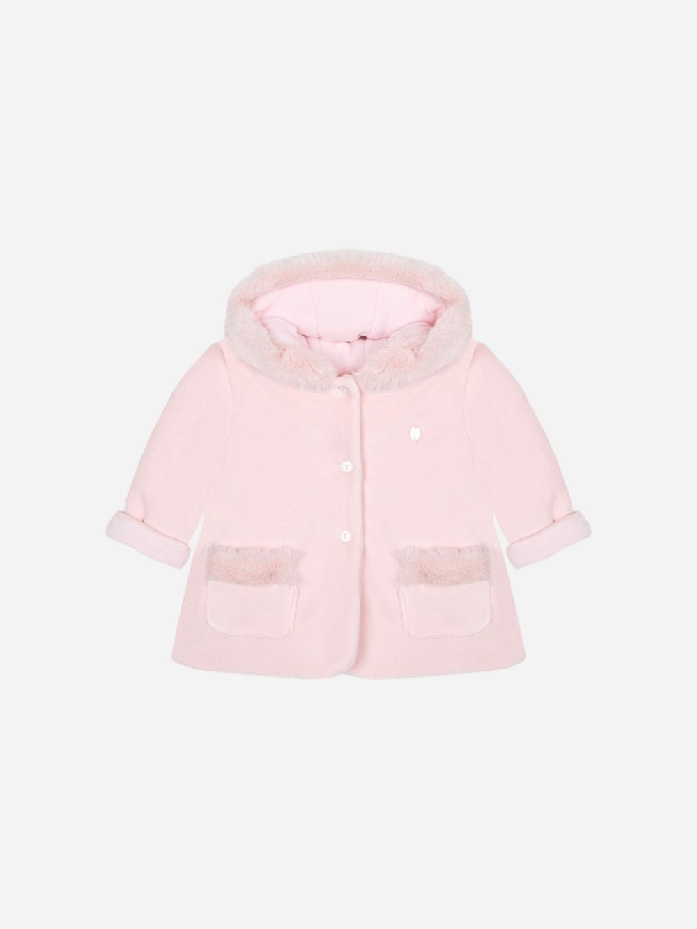 Velour coat with fur trim