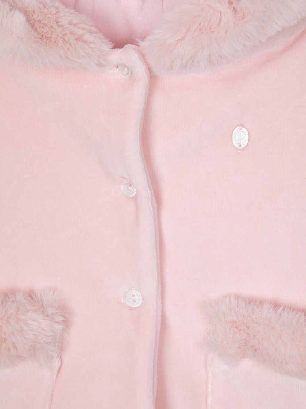 Velour coat with fur trim