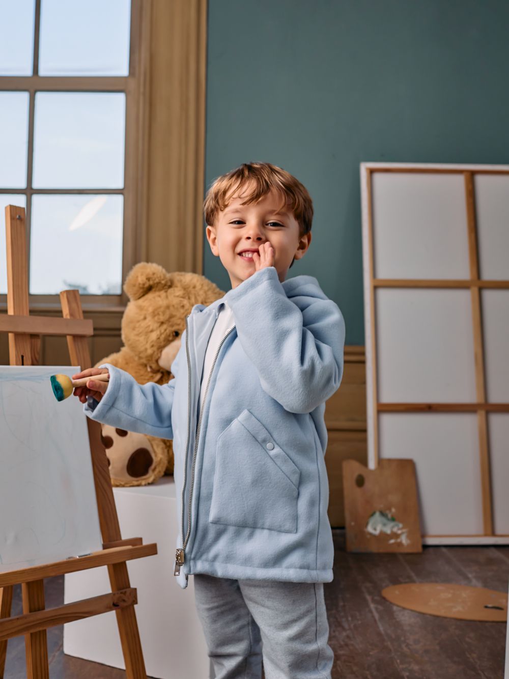 Light Blue reversible microfiber coat