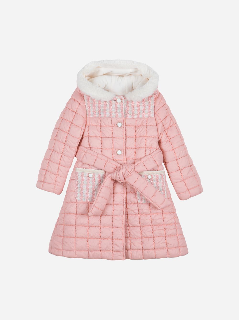 Pale pink microfiber and tweed coat