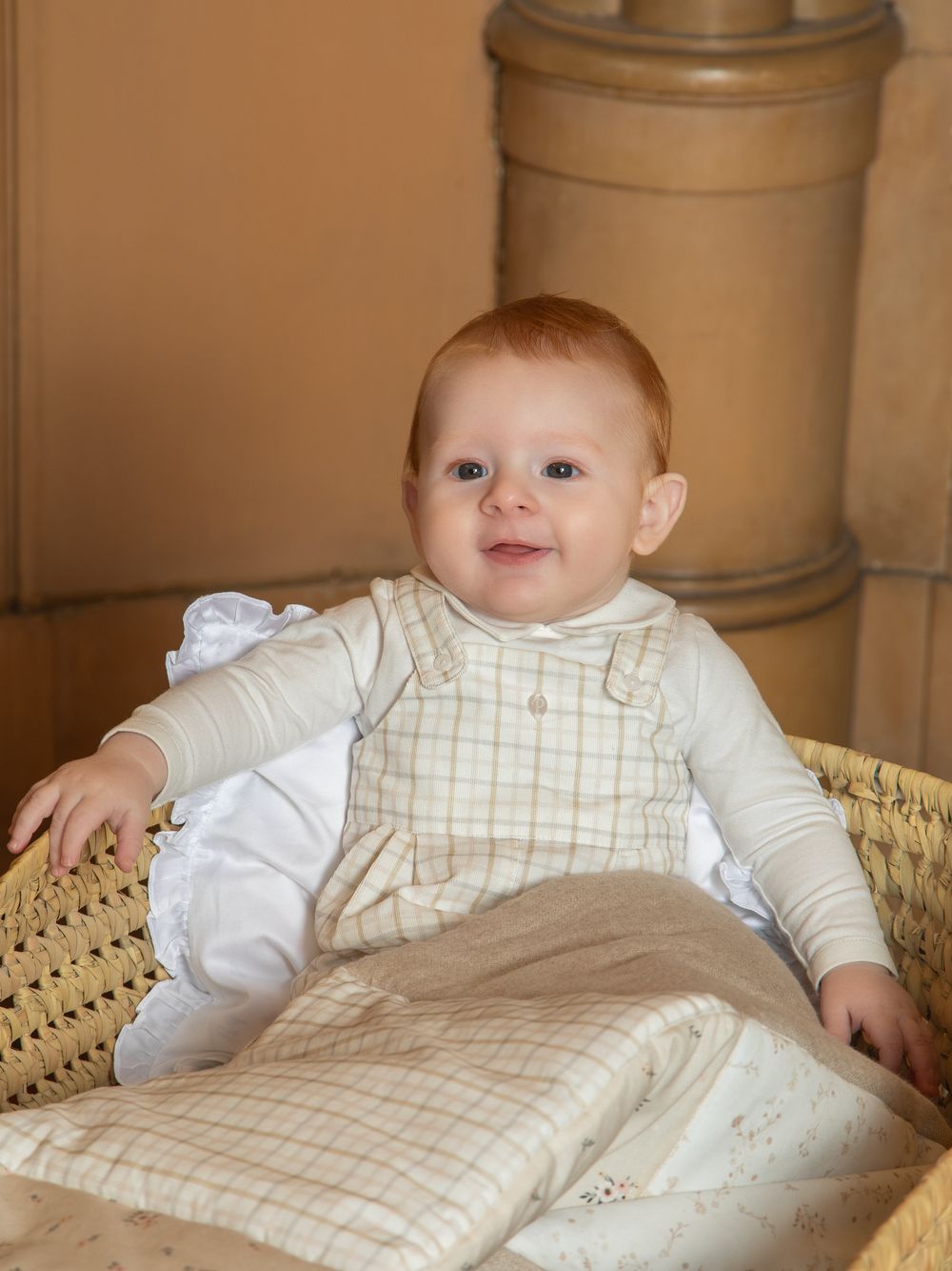 Beige checks top and overalls set