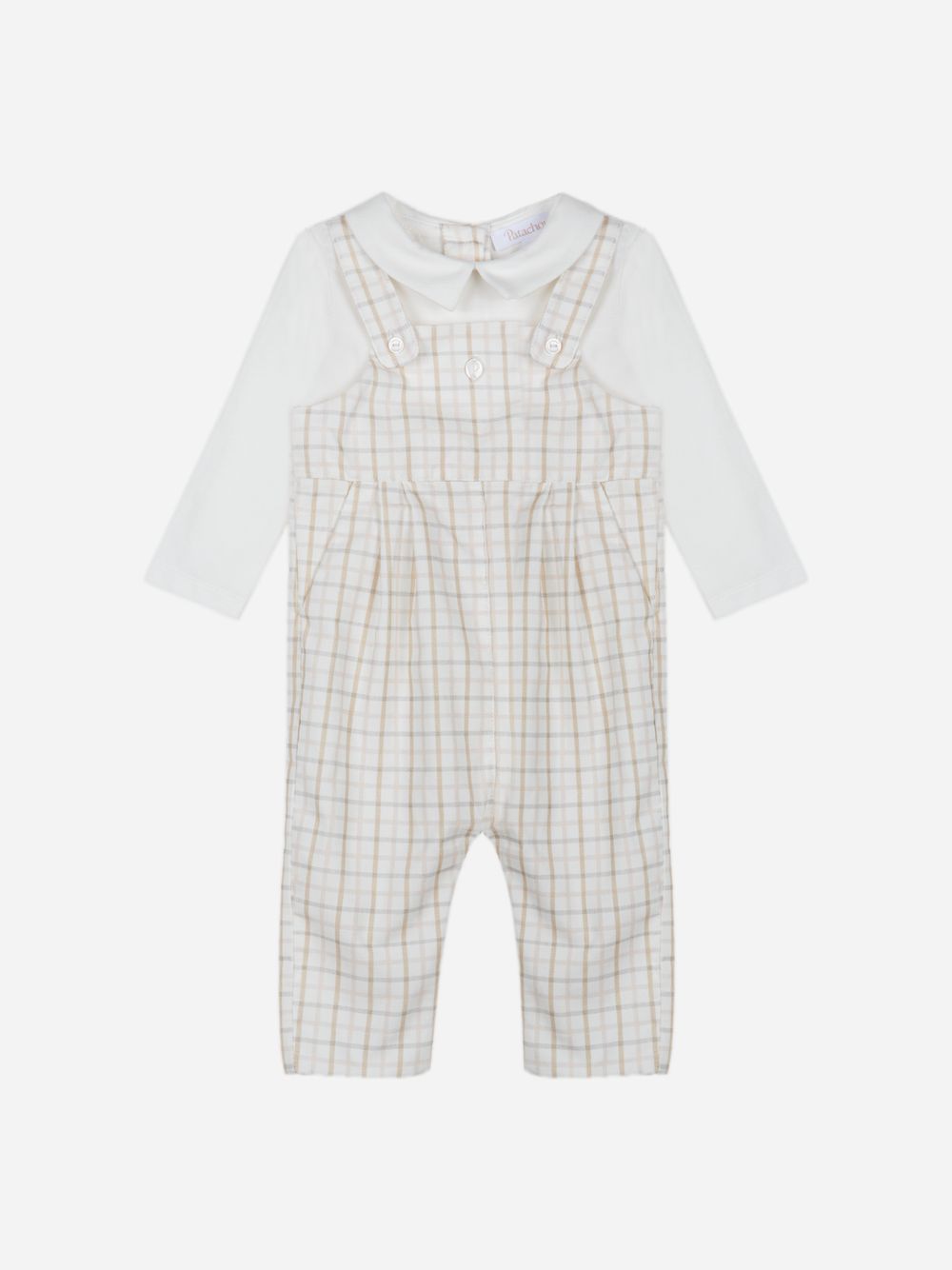 Beige checks top and overalls set