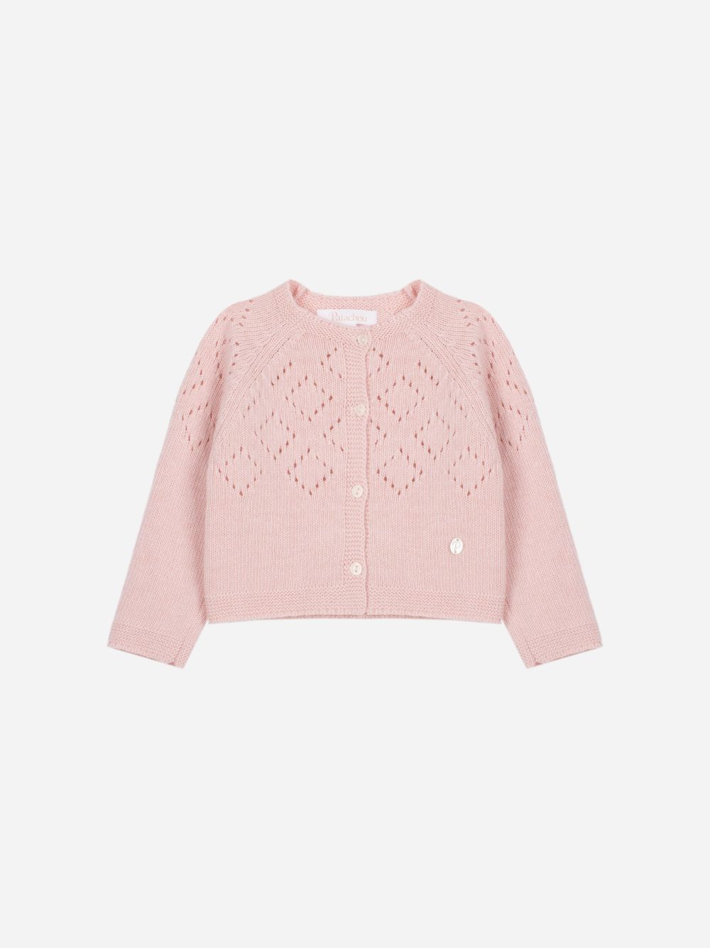 Pink knit cardy with diamond pattern 