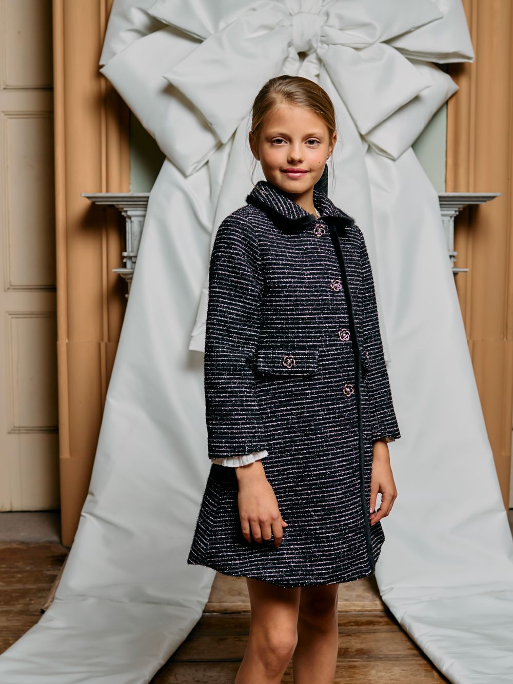 Long black tweed coat