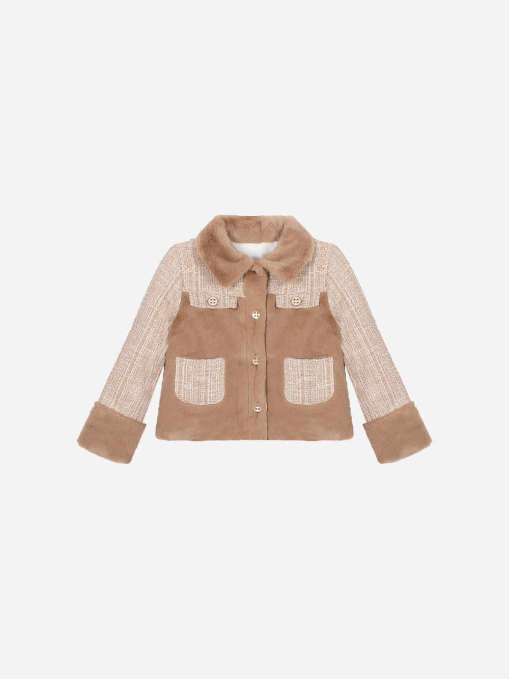 Beige tweed and fur jacket