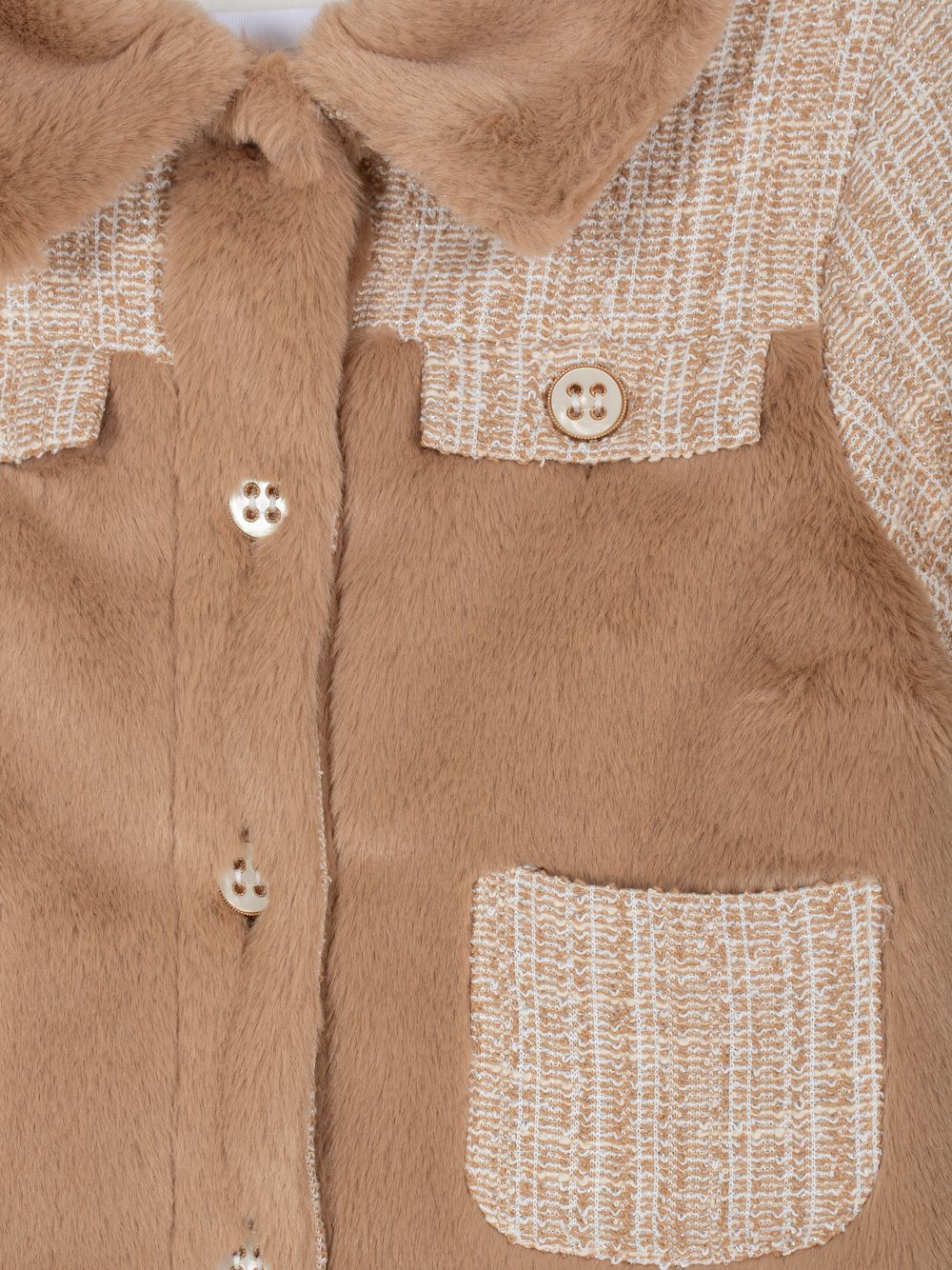 Beige tweed and fur jacket