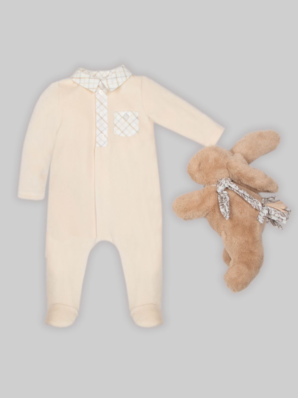 Jersey velour babygrow with check details