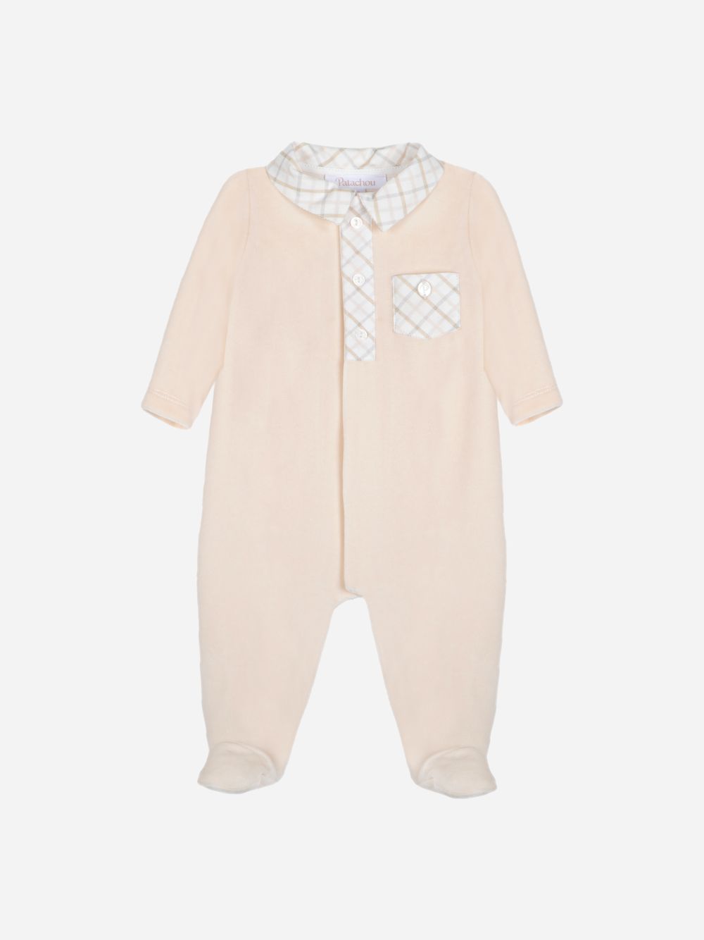 Jersey velour babygrow with check details