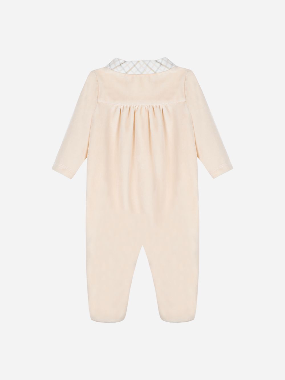 Jersey velour babygrow with check details