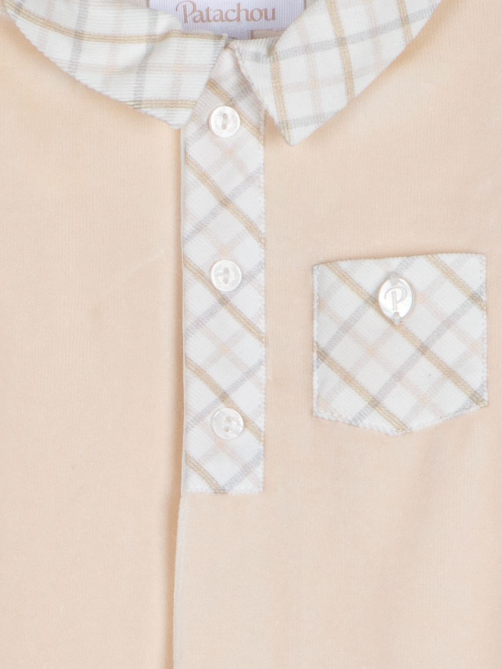 Jersey velour babygrow with check details