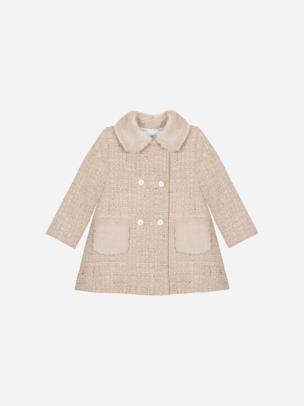 Beige tweed and fur coat