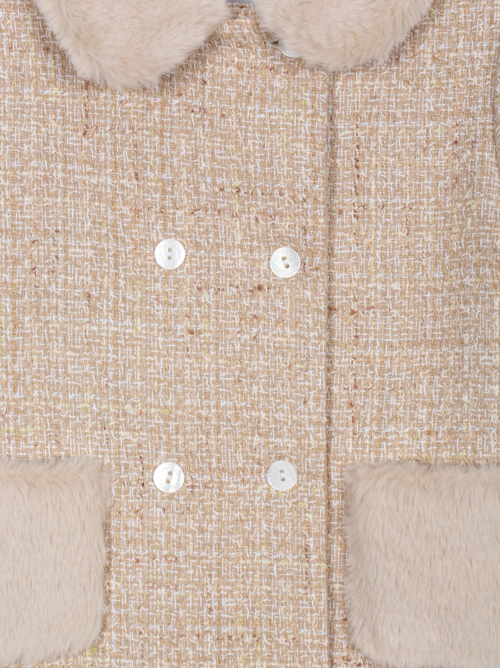 Beige tweed and fur coat