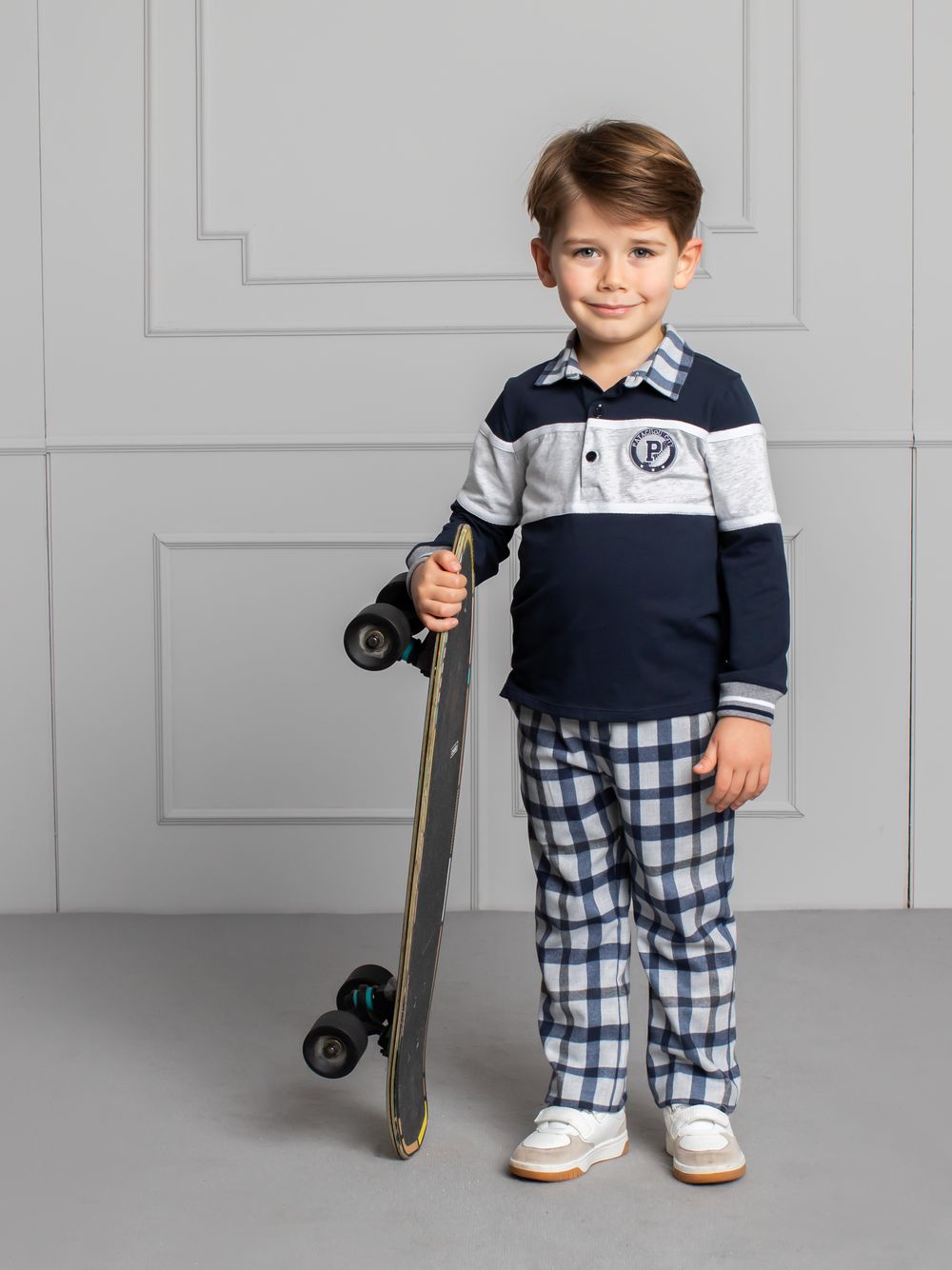 Marine and grey check pants