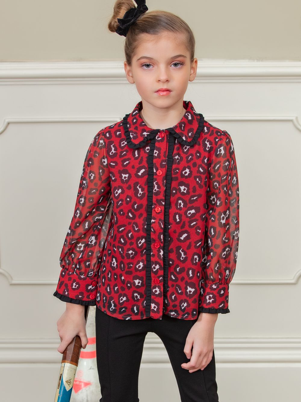 Red printed chiffon blouse