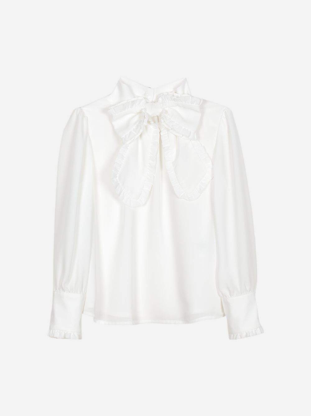 Ecru bow tie blouse with ruffles for girls