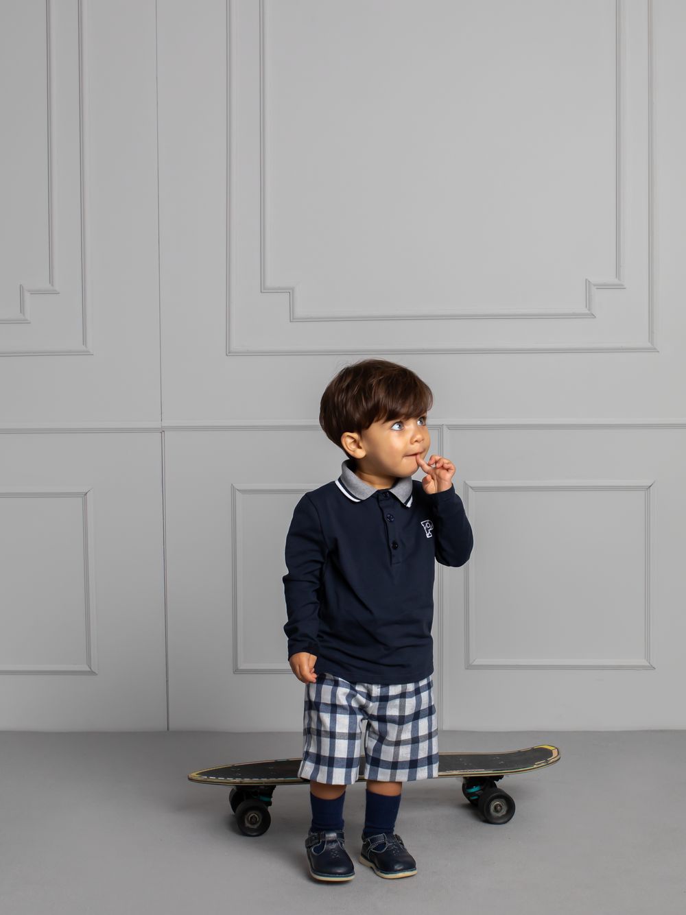 Marine and grey check shorts
