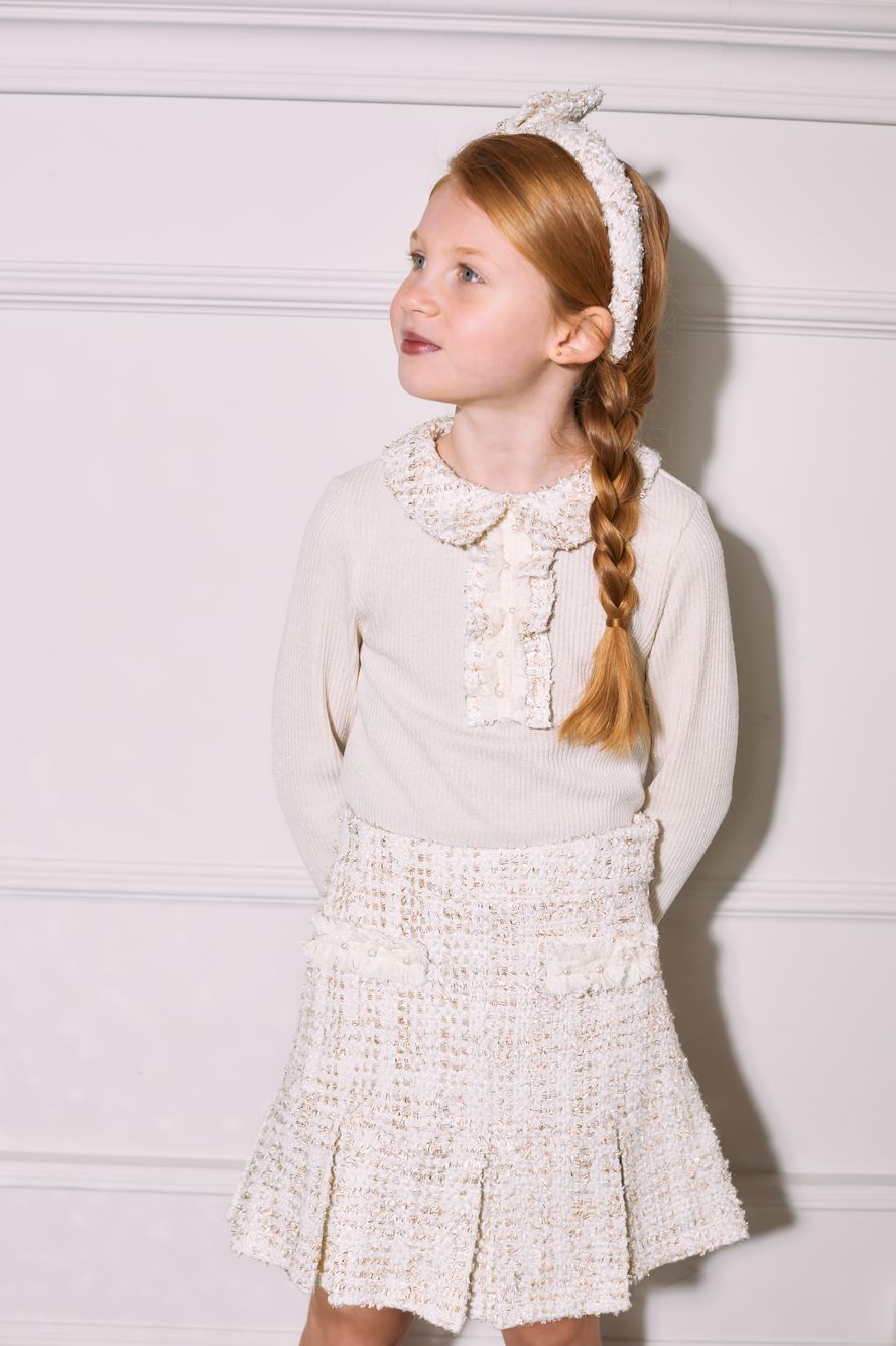 Ecru knit and tweed sweater