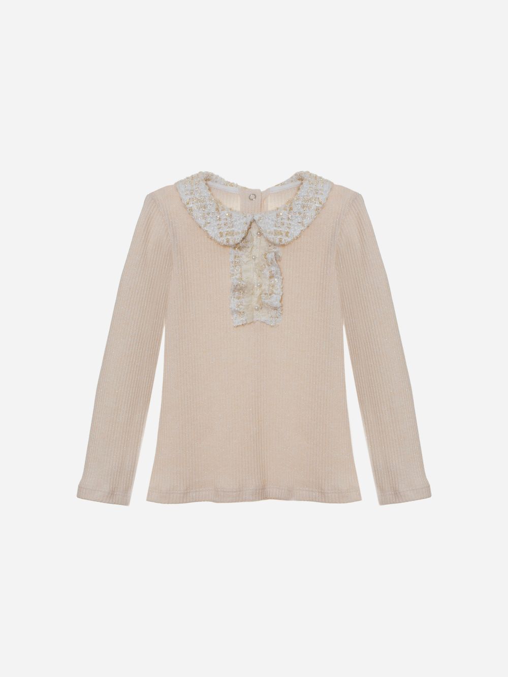 Ecru knit and tweed sweater