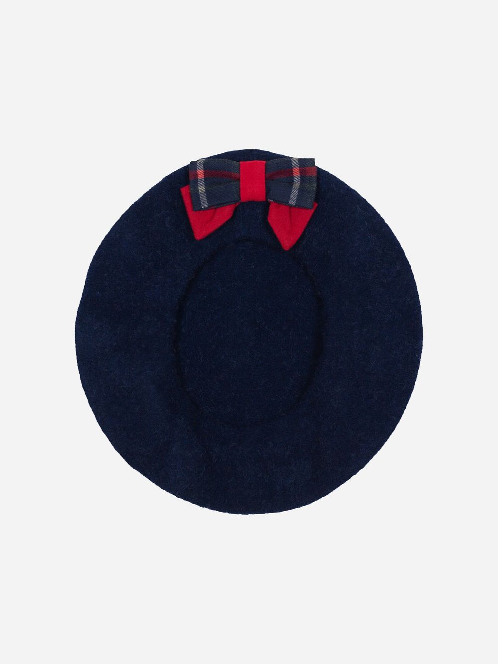 Navy Blue beret with tartan bow