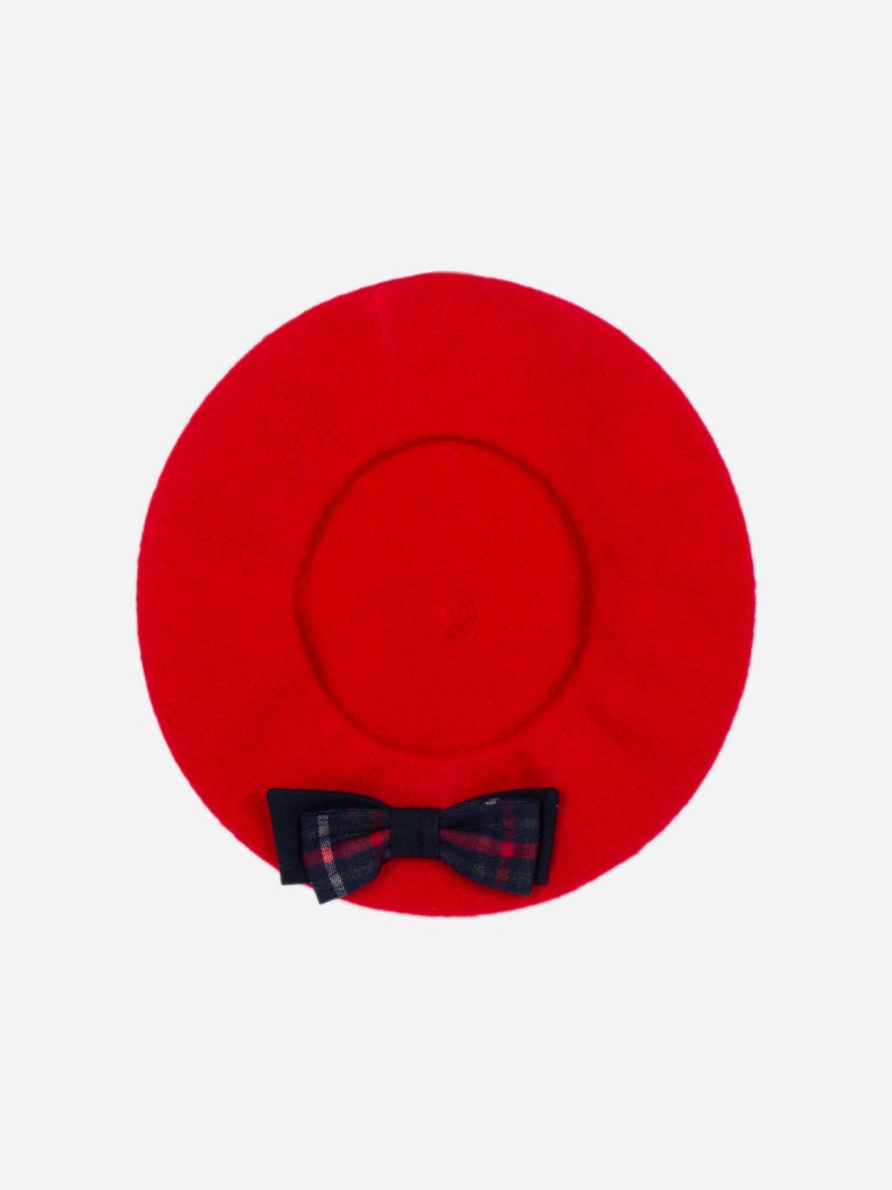 Red beret with tartan bow