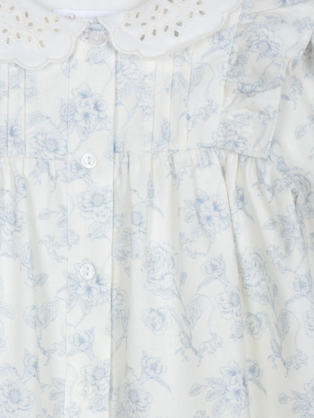 Blue floral print blouse with embroidered collar for girls