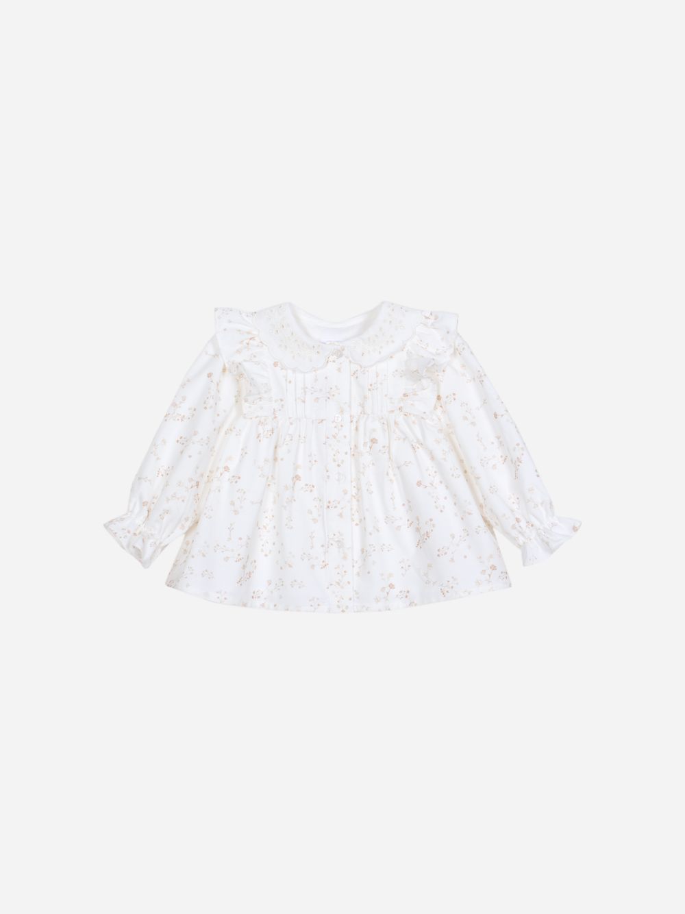 Beige floral print blouse with embroidered collar for girls