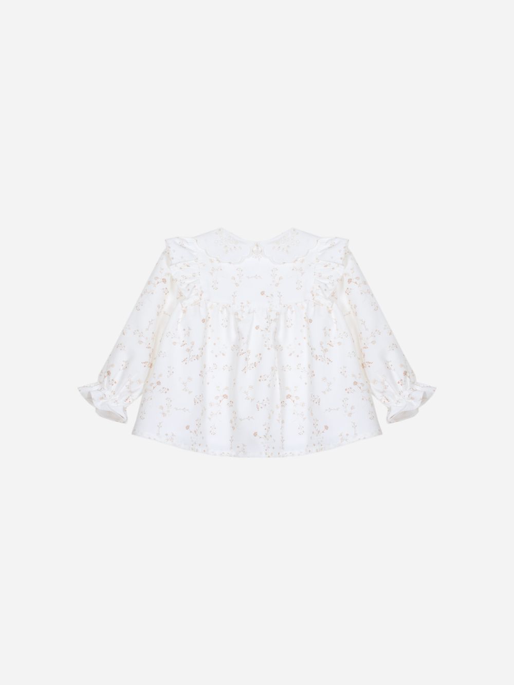 Beige floral print blouse with embroidered collar for girls