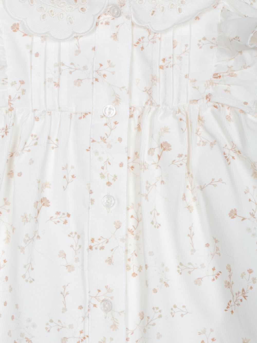 Beige floral print blouse with embroidered collar for girls