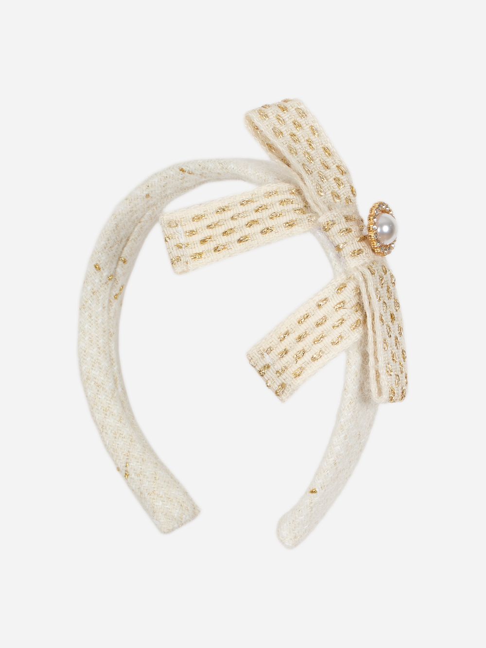 Ecru and gold tweed headband