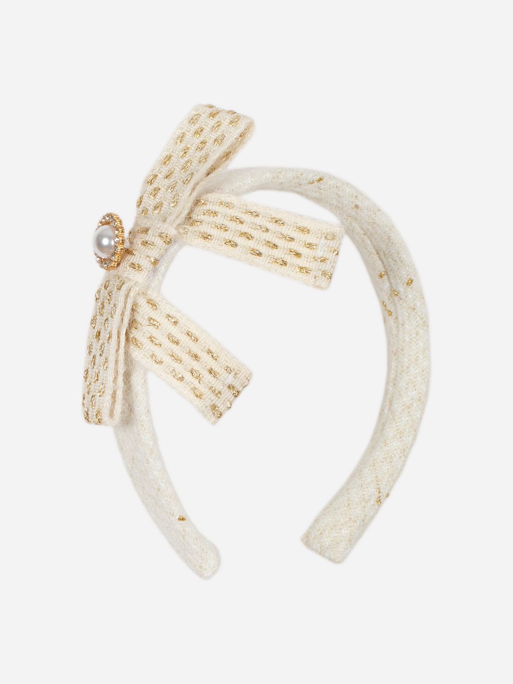Ecru and gold tweed headband