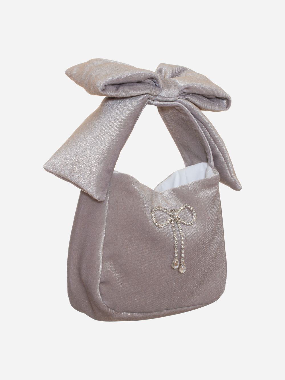 Golden velvet handbag with crystal bow