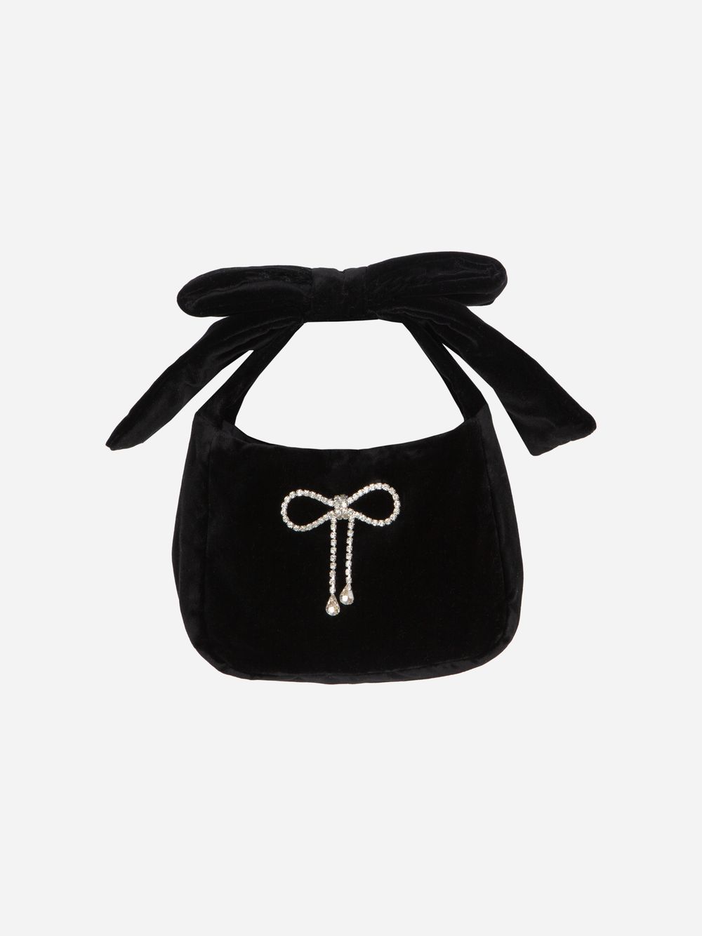 Black velvet handbag with crystal bow