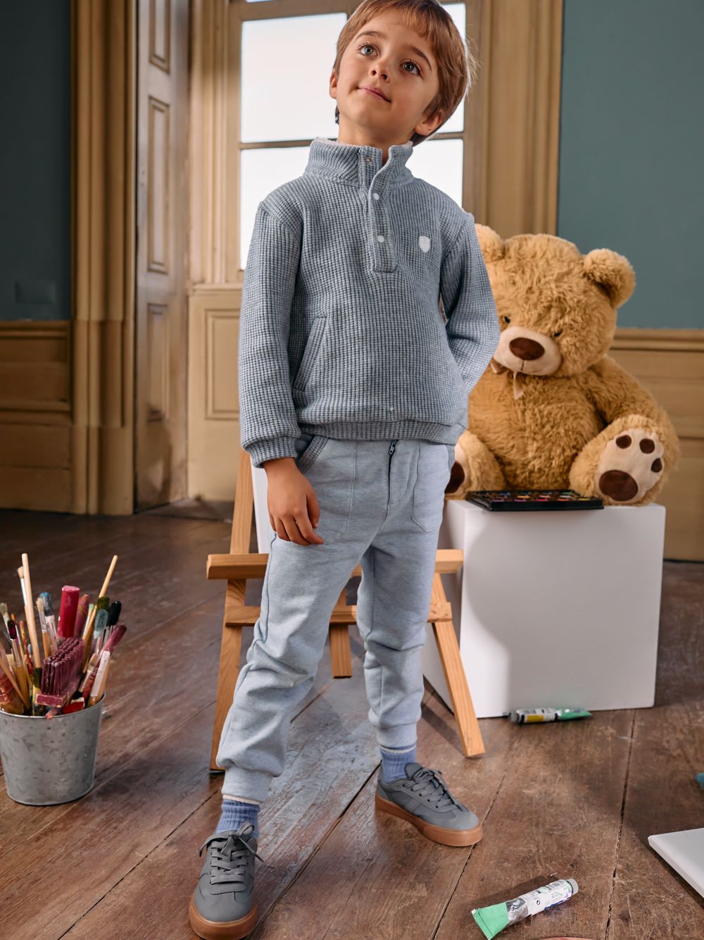Blue cotton fleece trousers