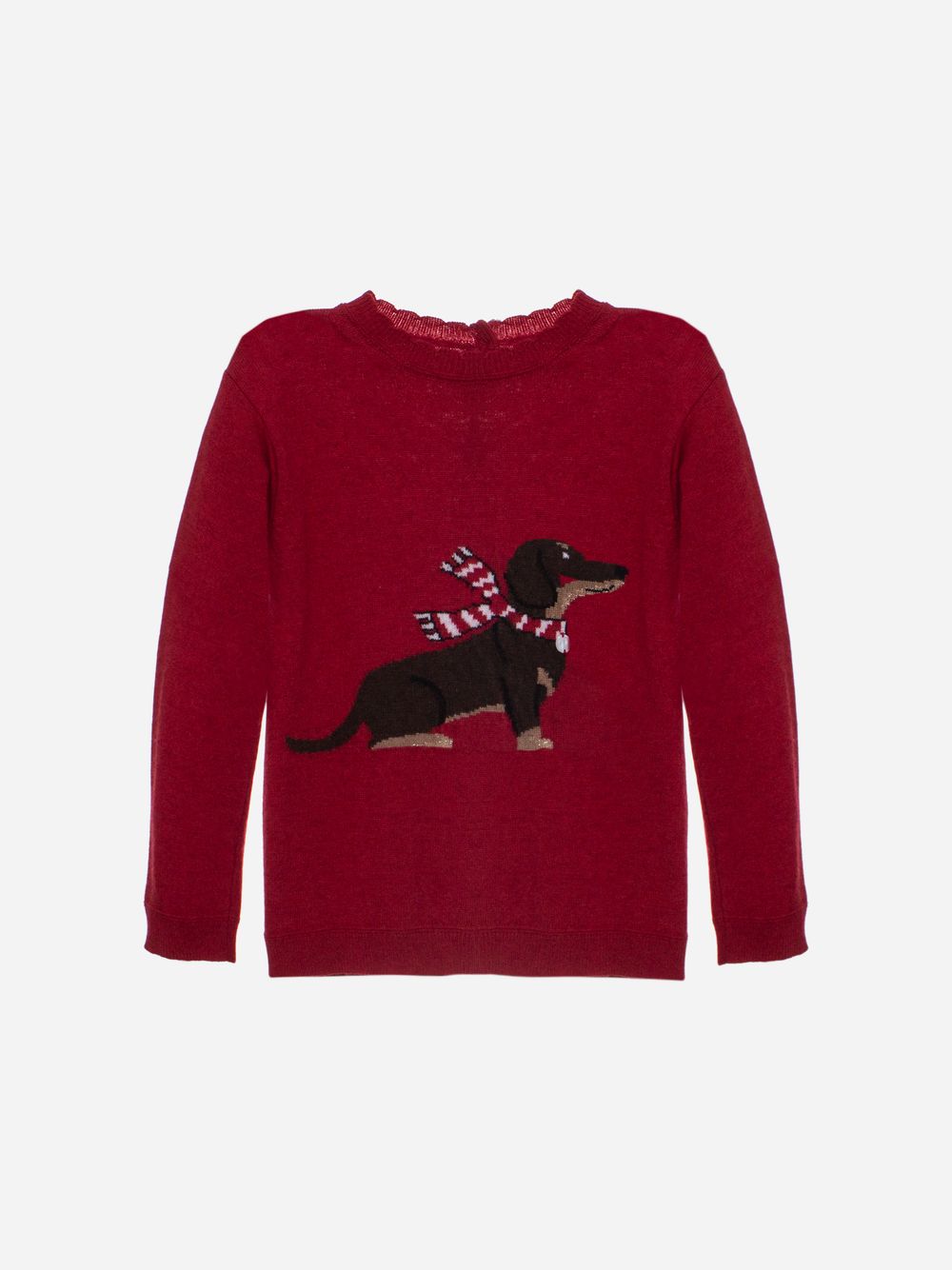 Red sweater with dachshund design