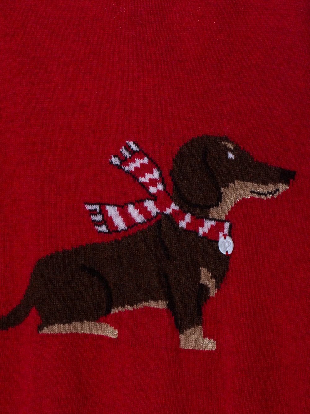 Red sweater with dachshund design